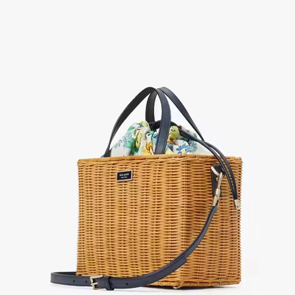 Kate Spade Sam Floral Medley Wicker Medium Satchel - Picture 3 of 8
